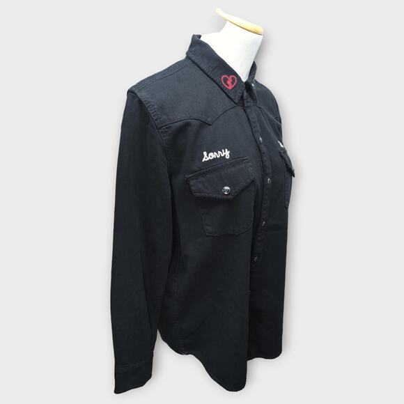 Women's Lucky Brand Black Long Sleeve Button Up Black Pearl Snaps Large - Picture 4 of 7